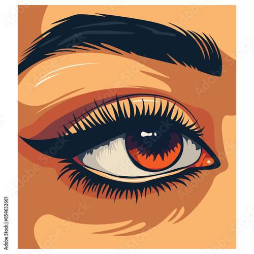 Human eye and eyebrow vector illustration. Beautiful single eye of girl with long eyelashes, eyelid and reflection, model for beauty industry, human organ, isolated, vector image