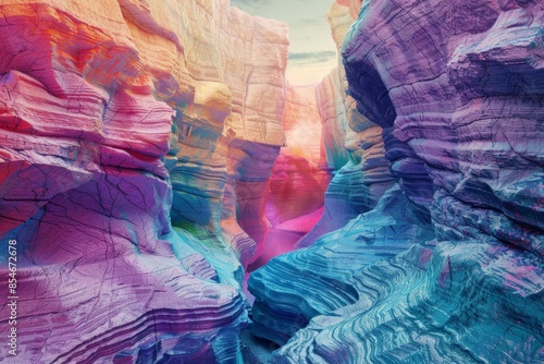 Explore a mesmerizing holographic canyon with stunning digital rock formations This futuristic landscape merges nature's beauty with advanced technology