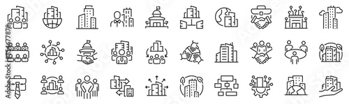 Set of 30 outline icons related to corporate. Linear icon collection. Editable stroke. Vector illustration