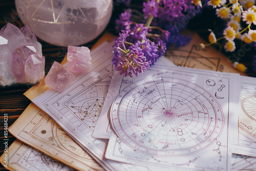 Astrology. Astrologer calculates natal chart and makes a forecast of fate Tarot cards, Fortune telling on tarot cards magic crystal, occultism, Esoteric background. Fortune telling,tarot predictions