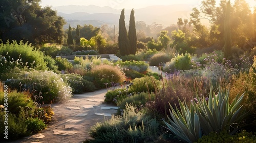 A Serene Botanical Garden with Drought Tolerant Plants from Around the World