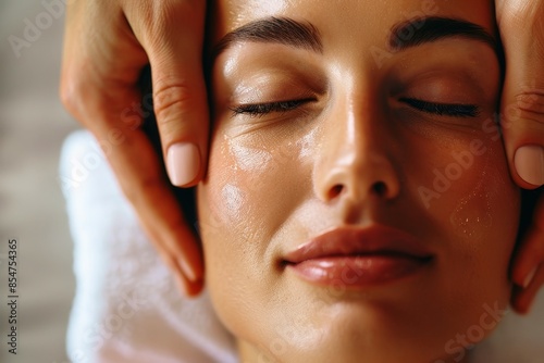 A woman receiving a facial massage from a professional beautician.