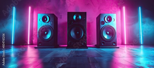 Neon Speakers in a Synthwave Setting