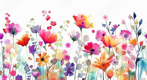 ilustración en acuarela de flores silvestres, con colores vibrantes y delicadas pinceladas que representan la belleza de la diversidad floral de la naturaleza en un entorno de campo abierto