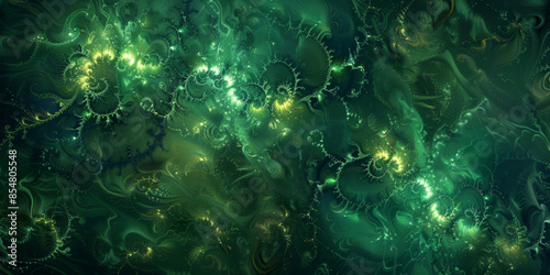 Iridescent fractal patterns on a dark green background: Mystical and modern, great for sci-fi or futuristic designs, the iridescent patterns and green backdrop create a visually captivating and sleek