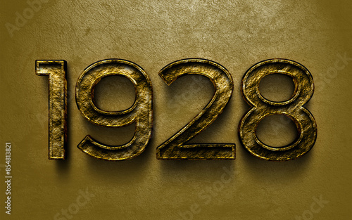 3D dark golden number design of 1928 on cracked golden background.