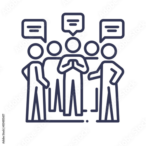 Illustration of people networking and engaging in conversation with speech bubbles.