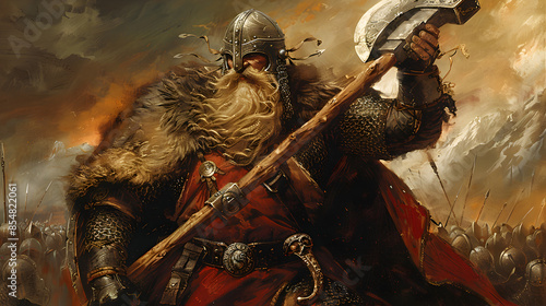 Painting of a Viking warrior with a battle axe.