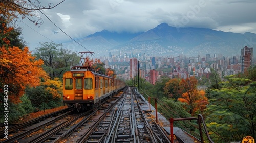 Funicular Train Ascending through Autumnal Landscape