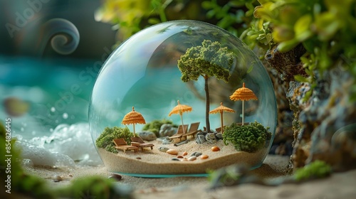 Vibrant Miniature Beach Scene Encased in Glass Sphere