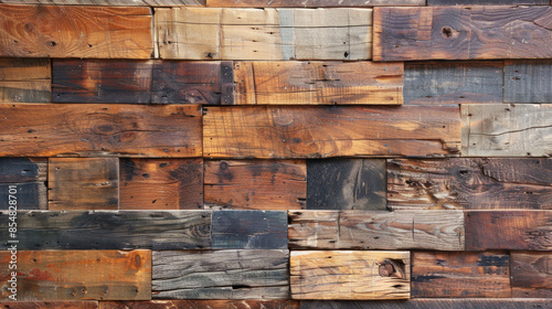 Rustic reclaimed wood background with varied plank sizes: Eclectic and textured, great for rustic or eco-friendly designs, the reclaimed wood with varied planks creates a unique and charming look