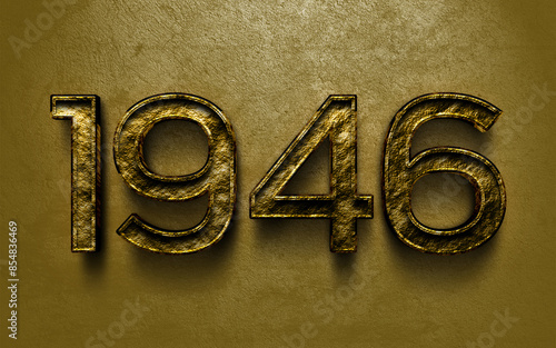 3D dark golden number design of 1946 on cracked golden background.