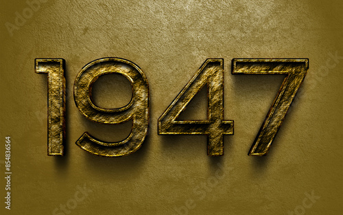 3D dark golden number design of 1947 on cracked golden background.