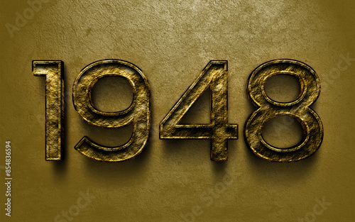 3D dark golden number design of 1948 on cracked golden background.