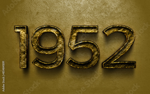3D dark golden number design of 1952 on cracked golden background.