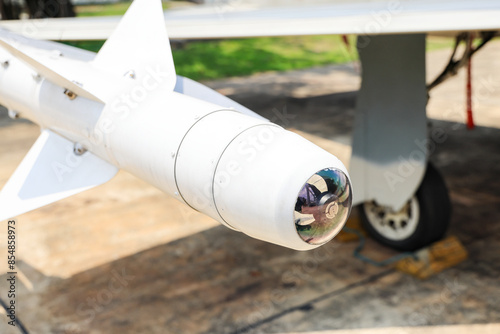 Close up header of AIM-9 Sidewinder a short-range Air To Air infrared Seeking Missile.