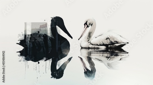Duotone illustration of Swan And Pelican