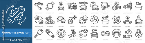 Automotive Spare Part icon. Spare Component, Replacement Part, Auto Spare, Car Part, Vehicle Component, Automotive Gear, Engine Part and Mechanical Part