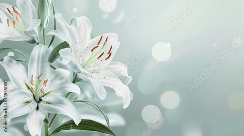 White lily flowers on a soft green background
