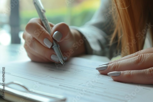 Close-up of hands filling out a form