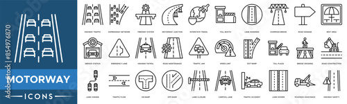 Motorway icon. Highway Traffic, Expressway Network, Freeway System, Motorway Junction, Interstate Travel, Toll Booth and Lane Markings