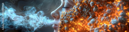 Detailed 3D Anatomical Cross Section Highlighting Ravaging Effects of Cigarette Smoke on Lung