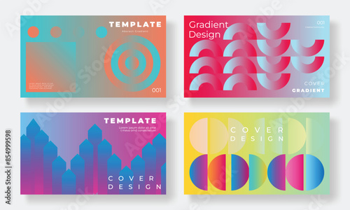 Set of template background design vector. Collection of creative abstract gradient vibrant colorful perspective 3d geometric shape background. Art design for business card, cover, banner, wallpaper.