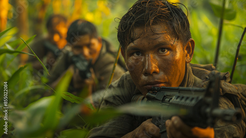 In the dense jungles of Southeast Asia, guerrilla fighters ambush enemy troops with improvised explosive devices and guerrilla tactics