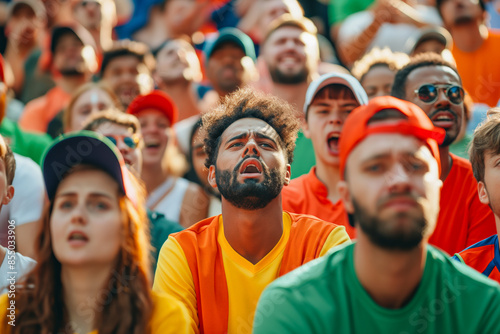 Diverse people football fans with upset feelings.
