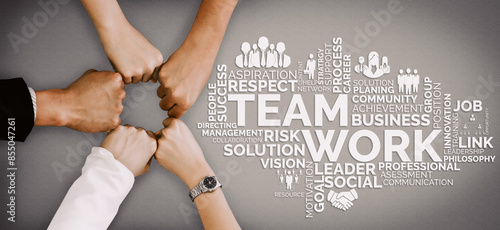 Teamwork and Business Human Resources - Group of business people working together as successful team building strength and unity for organization. Partnership, agreement and teamwork concept. uds