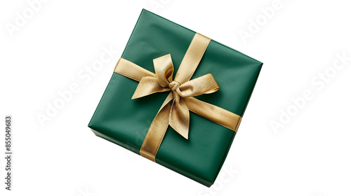 green gift box with golden ribbon 