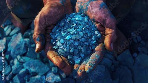 artisanal cobalt mining miner holds valuable blue mineral deposit symbol of ethical sourcing digital illustration