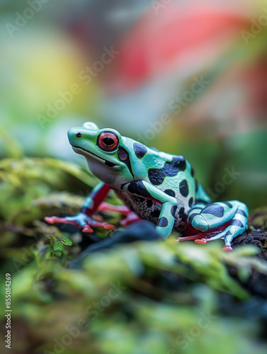 foto dendrobates auratus sapo verde closeup