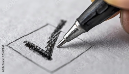 A Pen Checking A Box On White Paper