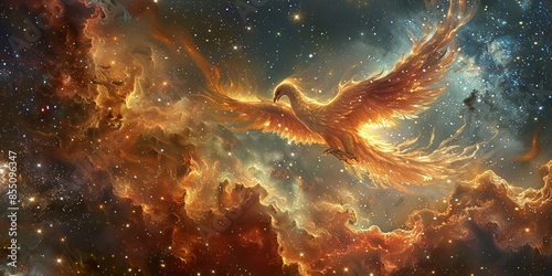 Celestial Phoenix Soaring in a Cosmic Fantasy Universe