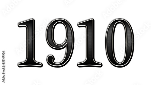 black metal 3d design of number 1910 on white background.