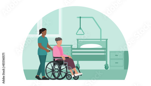 Caregiver and senior woman in a wheelchair