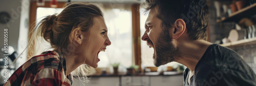 Conflict in communication: two people in a heated argument, with facial expressions and body language that convey misunderstanding and tension.