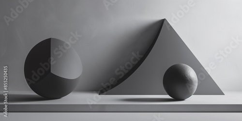 A still life featuring a sphere, a cylinder, and a triangle against a light gray background