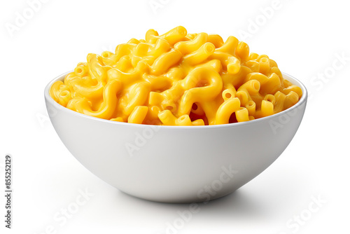 A bowl of mac and cheese isolated on clear white background