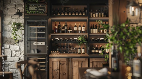 Bottles of wine stored on shelves in a cellar