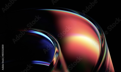 Abstract iridescent shape, dark background design, 3d render