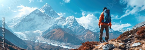 Hiker Admiring Majestic Himalayan Peaks