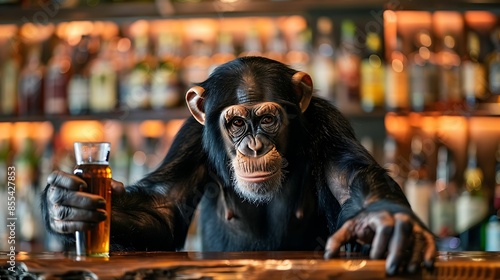 Chimpanzee Behind the Bar Serving Drinks