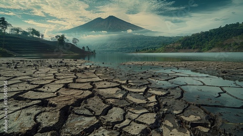 A lake and river dried up in summer