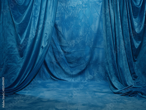 Soft Azure Backdrop with Oilcloth Texture and Medallion Pattern