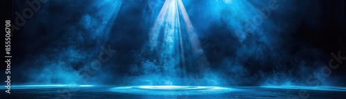 Single spotlight shining on center stage, direct beam of light, revealing stardom and performance