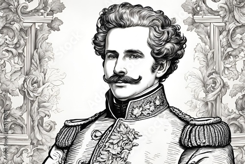 Coloring book artistic image of king ludwig ii smiles