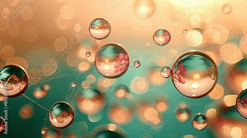  A cluster of air bubbles resting atop a blue-green water surface, with smaller bubbles floating above them