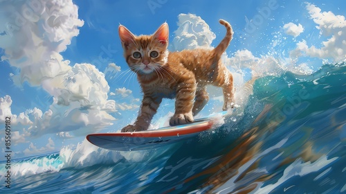The surfboarding cat. unforgetting of its sense of adventure, this cat approaches hobbies with both fearlessness and audaciousness. 